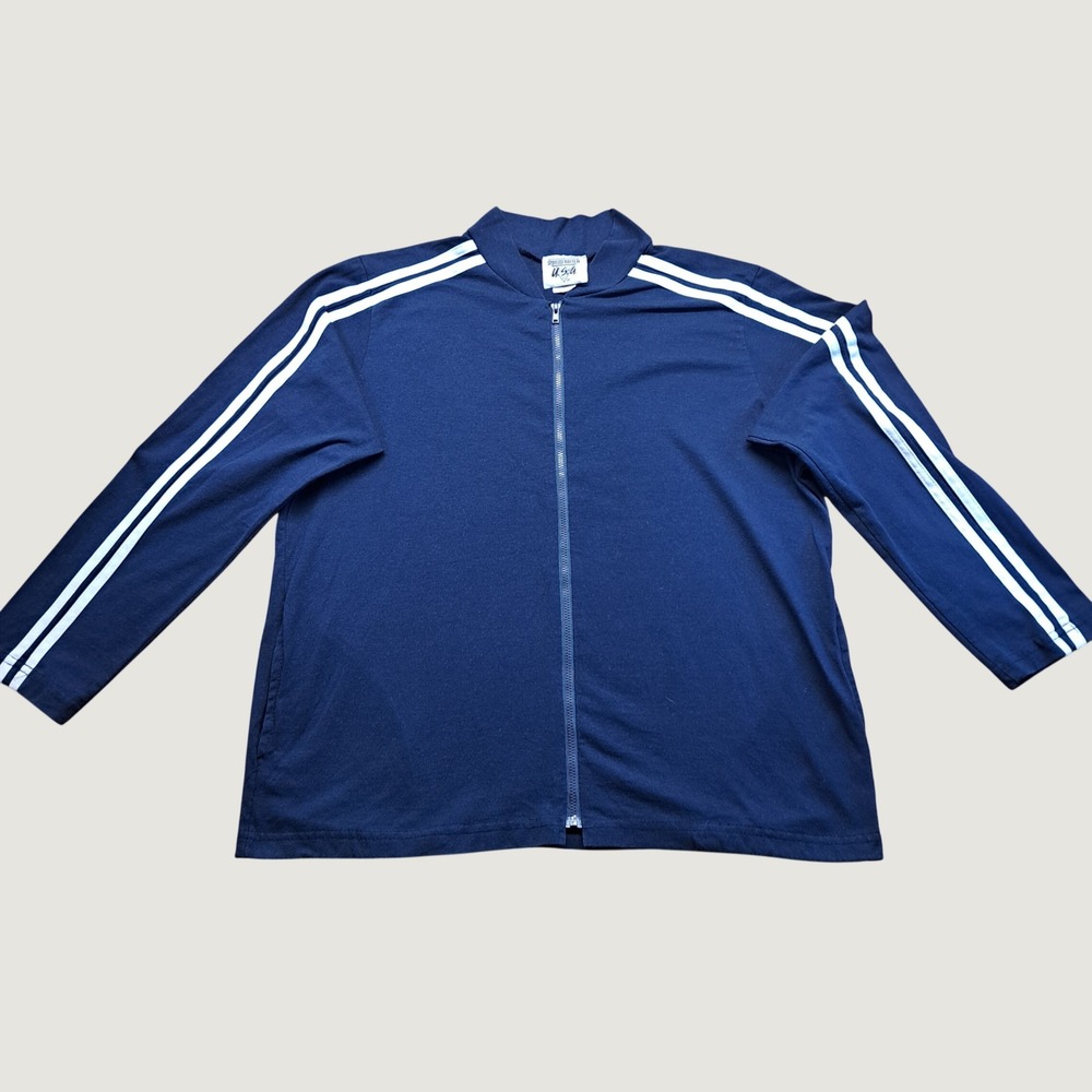Spoiled Rotten USA Track Jacket Womens Large Petite Navy Blue Excellent Stripes